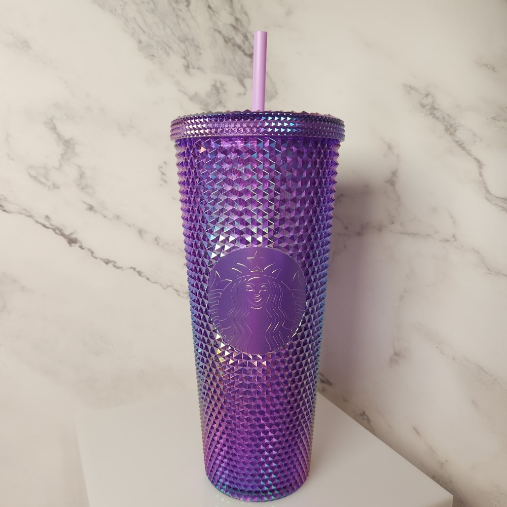Brand New Starbucks Summer 2022 Oil Slick Metallic Purple Studded Venti Tumbler